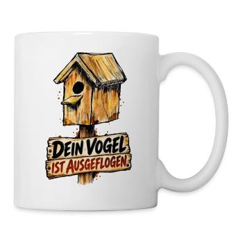 Dein Vogel ist ausgeflogen - Holzvogelhaus - Tasse - Weiß - Rechts