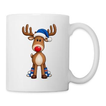 Niedlicher Weihnachtselch – Rentier mit roter Nase - Tasse - Weiß - Rechts