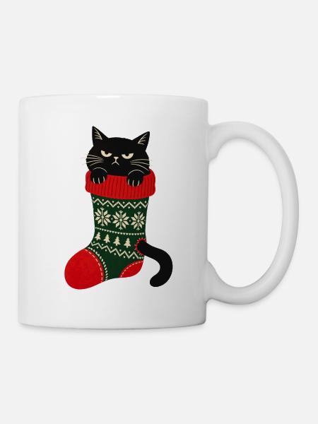 Weihnachtsmuffel Weihnachtskatze Schwarze Katze - Tasse - Weiß