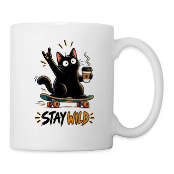 Stay Wild – Skateboard Katze mit Kaffee - Tasse - Weiß - Rechts