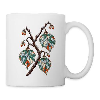 Winterhasel mit farbigen Mosaikblättern - Tasse - Weiß - Rechts