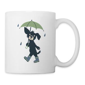 Süßer Hund mit Regenschirm - Tasse - Weiß - Rechts