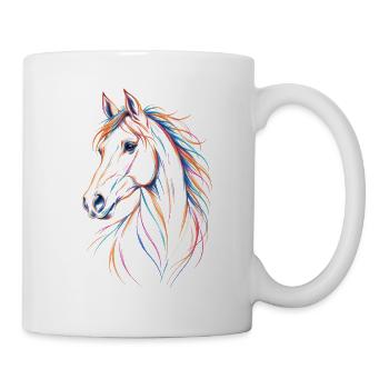 Mehrfarbiges Pferd – Bleistiftporträt - Tasse - Weiß - Rechts