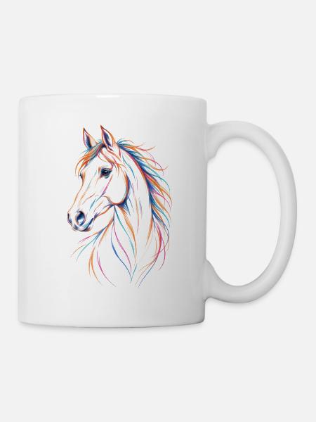 Mehrfarbiges Pferd – Bleistiftporträt - Tasse - Weiß