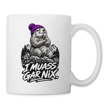 Bergbär mit Lila Mütze – Garnix - Tasse - Weiß - Rechts
