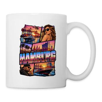 Hamburg Neon Skyline Collage - Tasse - Weiß - Rechts