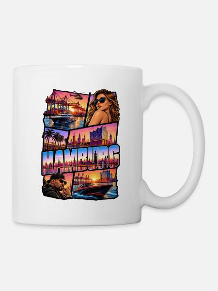 Hamburg Neon Skyline Collage - Tasse - Weiß