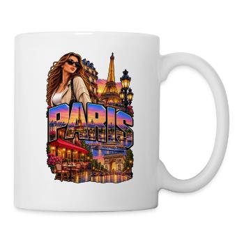 Paris Neon Skyline mit Stilfigur - Tasse - Weiß - Rechts