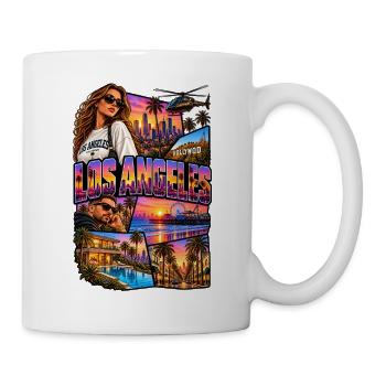 Los Angeles Neon-Skyline Collage - Tasse - Weiß - Rechts