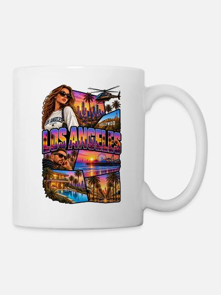 Los Angeles Neon-Skyline Collage - Tasse - Weiß