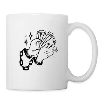 "Fuck You" Karten in Händen Geschenk Idee - Tasse - Weiß - Rechts
