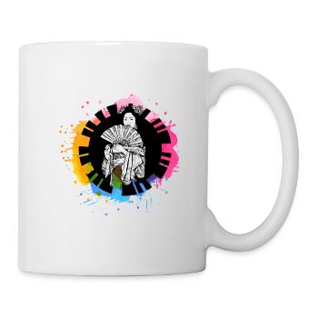 Hand drawn geisha with paint splatter - Mug - white - Right