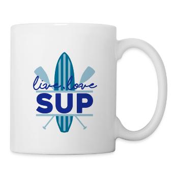 live love SUP - Stand up Paddeling - Wassersport - Tasse - Weiß - Rechts