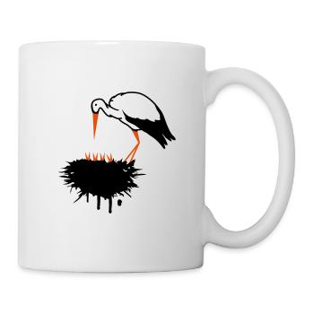 Storch und sein Nest mit Nachwuchs Graffiti - Tasse - Weiß - Rechts