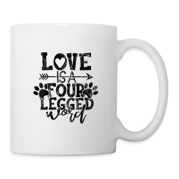 l’amour est un mot à quatre pattes - Drôles de dictons de chat - Mug blanc - blanc - Droite