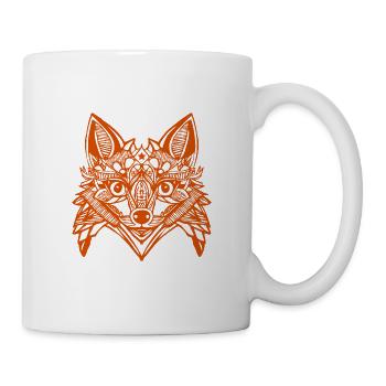 Lächelnder Fuchs Mandala - Orange Illustration - Tasse - Weiß - Rechts