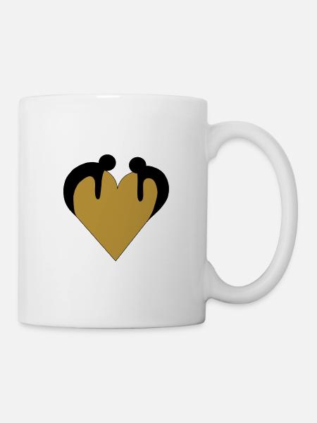 Zu zweit auf dem gelben herzen - Tasse - Weiß