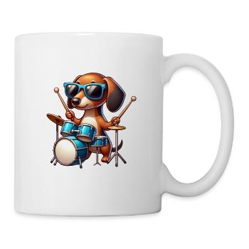 Dackel Schlagzeuger Wiener Hund Motiv - Tasse - Weiß - Rechts