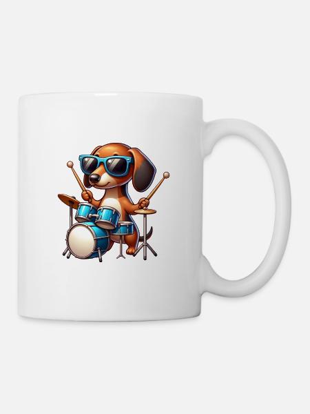 Dackel Schlagzeuger Wiener Hund Motiv - Tasse - Weiß
