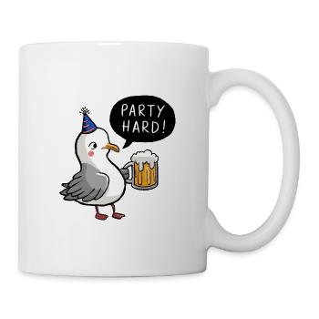 Party Hard Nordsee Möwe Hut Bier Feier Geburtstag - Tasse - Weiß - Rechts