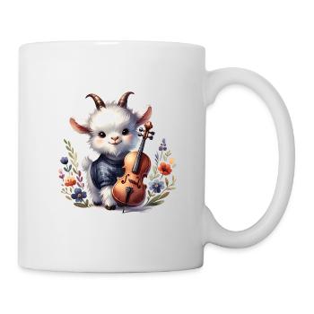 Cute goat playing cello on farm - Mug - white - Right