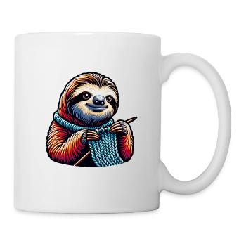 Cute Sloth Knitting Enthusiastically Design - Mug - white - Right