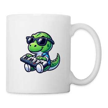 Dino Keyboard Spieler Niedliches Design - Tasse - Weiß - Rechts