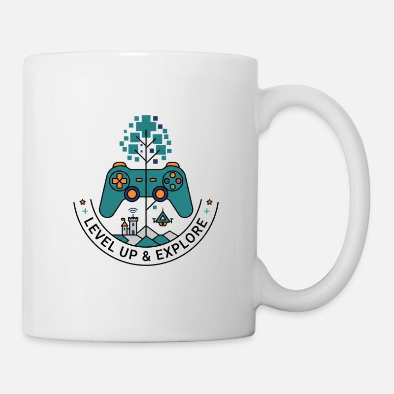 Badge Monte de niveau & Exploration - Mug blanc - blanc