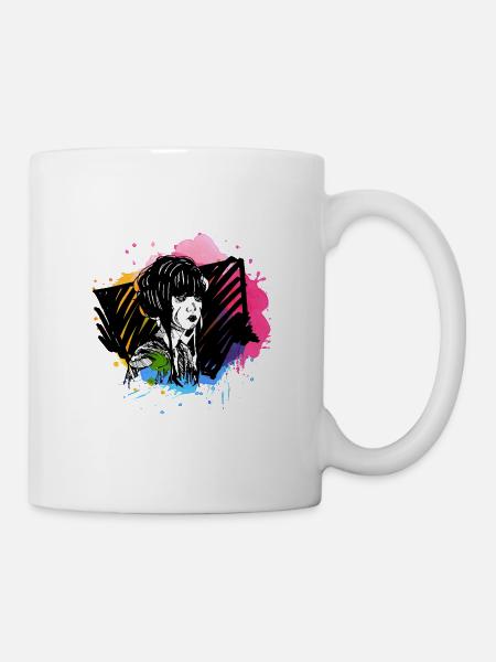 Geisha dessiné à la main avec des éclaboussures de peinture - Mug blanc - blanc