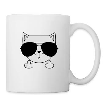 Cute Cat Icon | Sunglasses | Middle Finger - Tasse - Weiß - Rechts