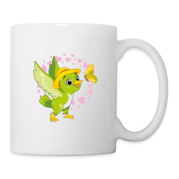 Cute green bird playing with butterfly - Mug - white - Right