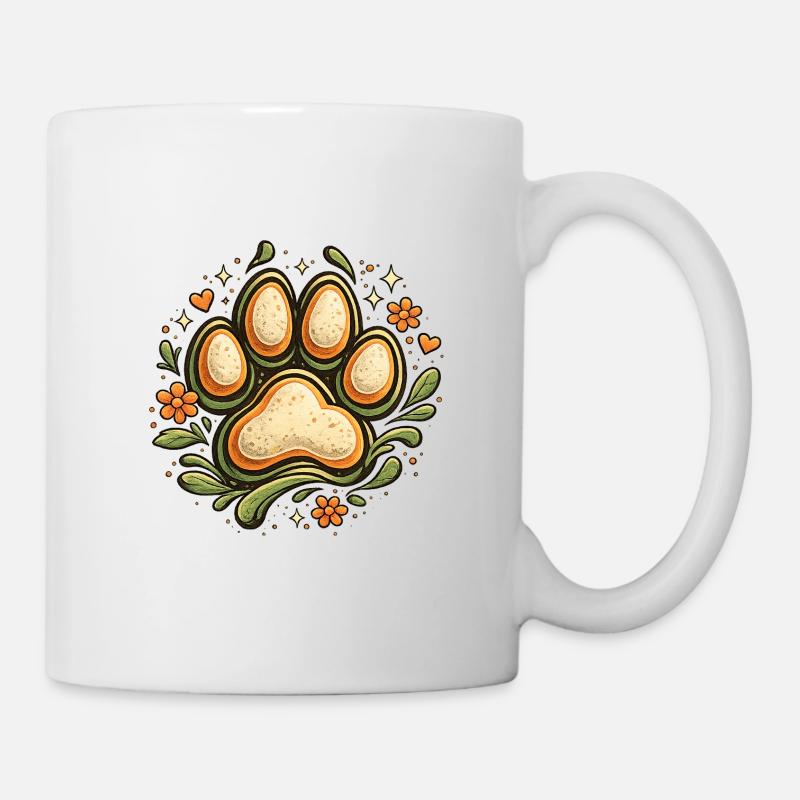 Patte de chien dans une couronne de fleurs - Mug blanc - blanc