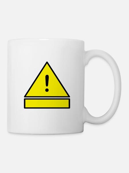 Point d'exclamation sur le triangle d'attention avec une plaque supplémentaire - Mug blanc - blanc