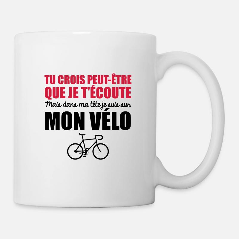 dans ma tête je suis sur mon vélo - Mug blanc - blanc
