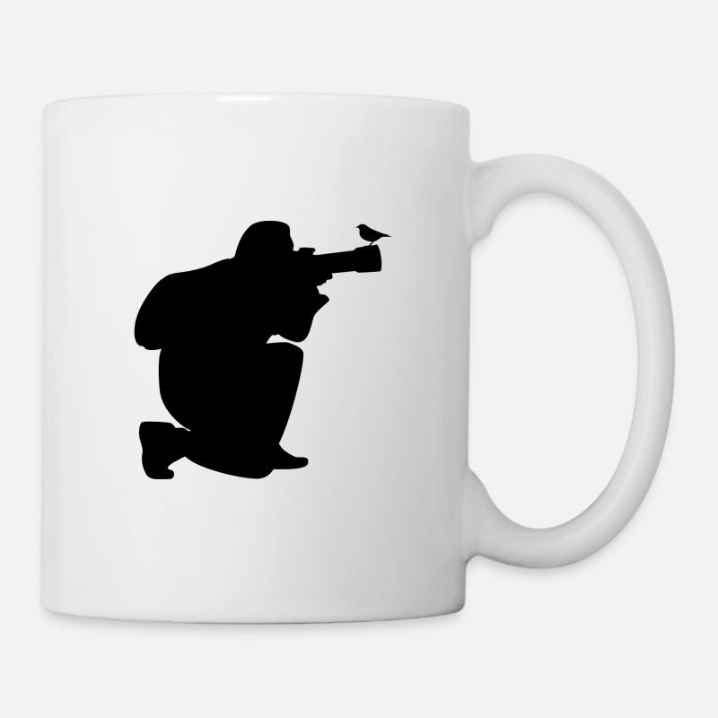 Silhouette de photographe d’oiseaux - Mug blanc - blanc