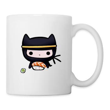 Ninja kawaii cat drawing cute sushi fan - Mug - white - Right