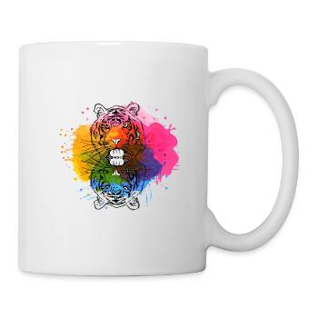 Handgezeichneter Tiger mit Farb Splatter, Color - Tasse - Weiß - Rechts