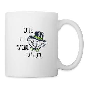 Funny crazy cat with a cylinder - Mug - white - Right