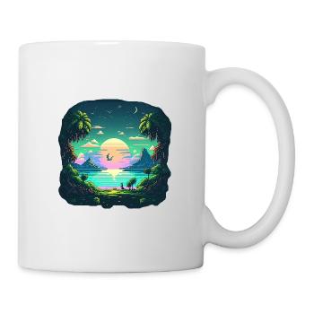 Pixel Art Style Landschaft am Meer - Tasse - Weiß - Rechts