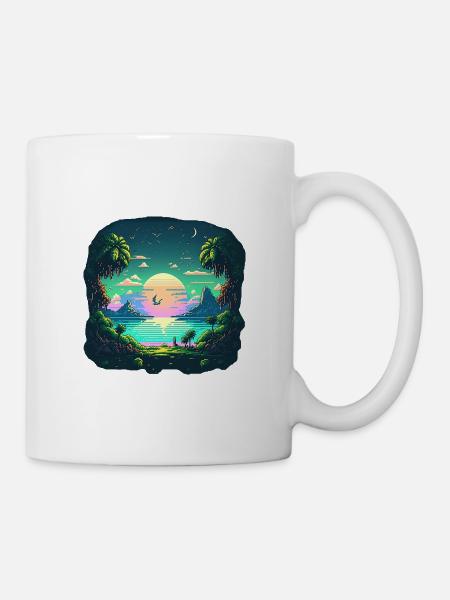 Pixel Art Style Landschaft am Meer - Tasse - Weiß