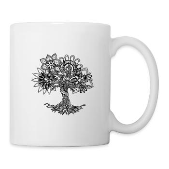Eiche Baum Mandala | Geometrisch Linien Kunst - Tasse - Weiß - Rechts