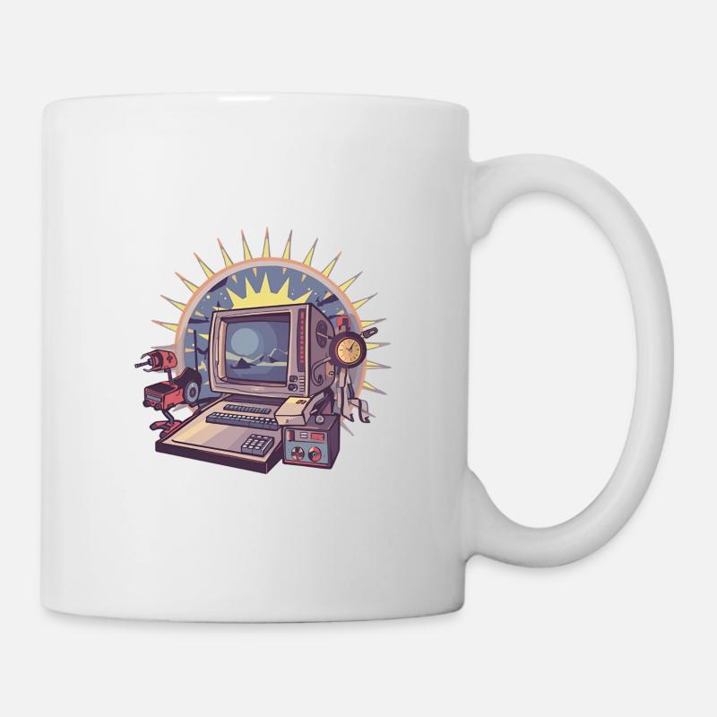 Ordinateur futuriste avec des éléments rétro - Mug blanc - blanc