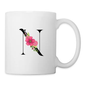 Eleganter Buchstabe 'T' mit Blumen - Tasse - Weiß - Rechts