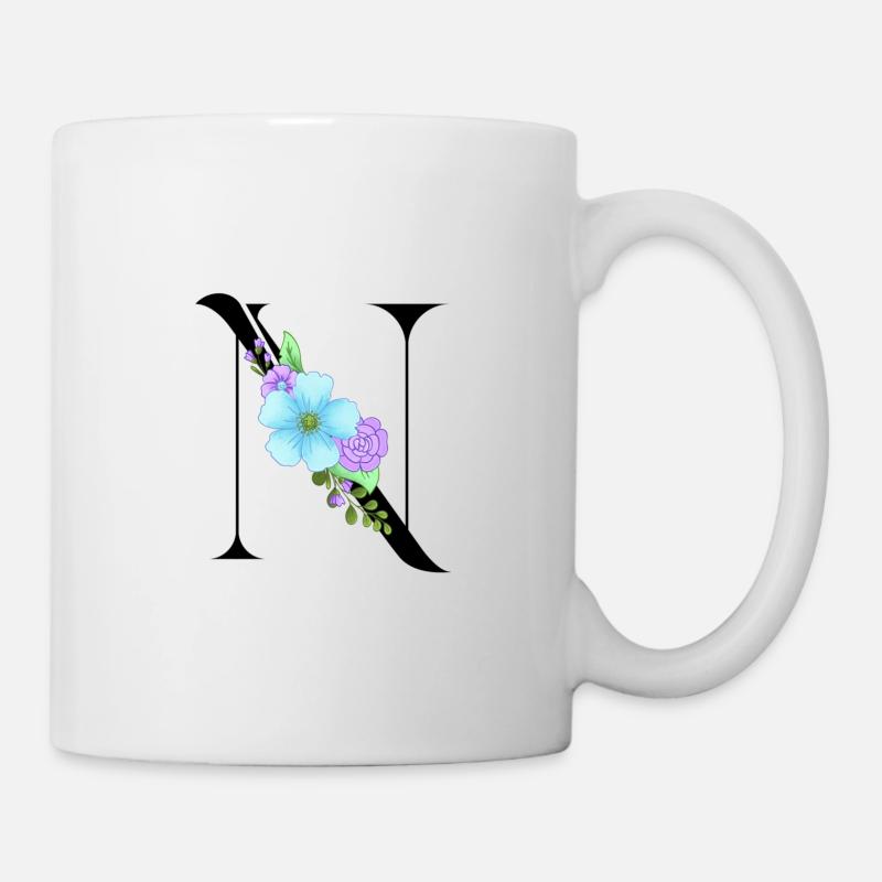 Elegant letter 'T' with flowers - Mug - white