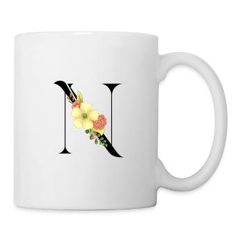 Eleganter Buchstabe 'T' mit Blumen - Tasse - Weiß - Rechts
