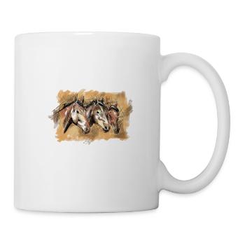 Hand-drawn horse heads, illustration, horses - Mug - white - Right