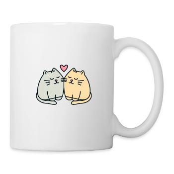Zwei dicke zufriedene Schmusekatzen die sich mögen - Tasse - Weiß - Rechts