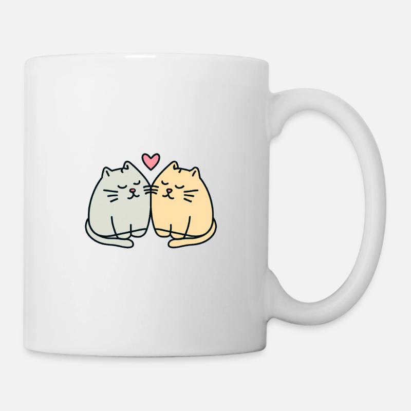 Deux gros chats câlins satisfaits qui s’aiment - Mug blanc - blanc