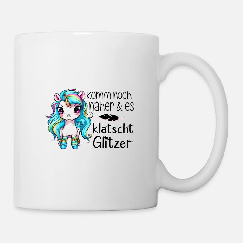 Einhorn & Es Klatscht Glitzer - Tasse - Weiß