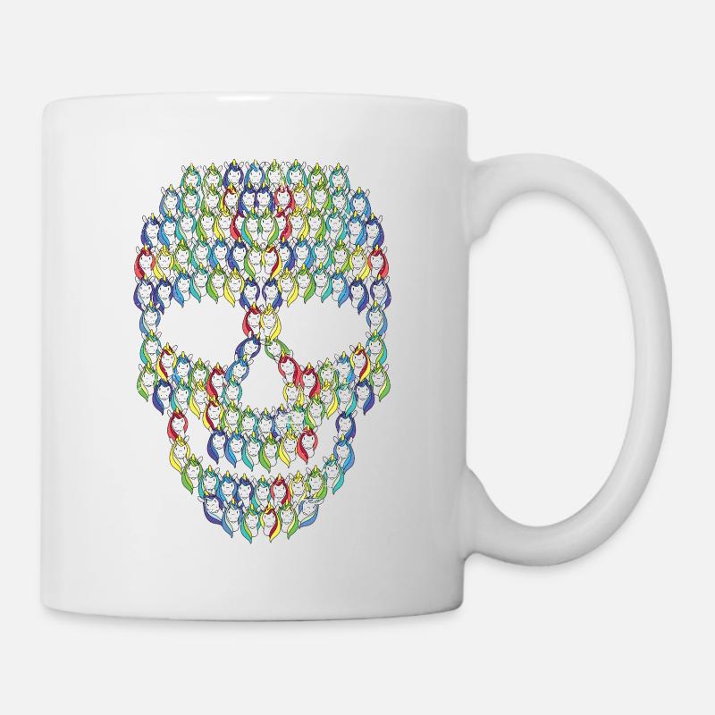 Totenkopf Einhörner | Fabelwesen Regenbogen Kopf - Tasse - Weiß